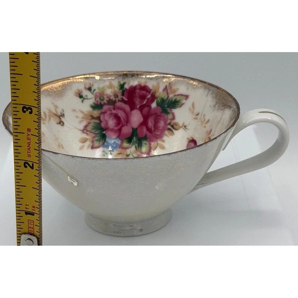 Tea Cup Pink Roses Floral Iridescent Pearlized Glaze Replacement Vintage